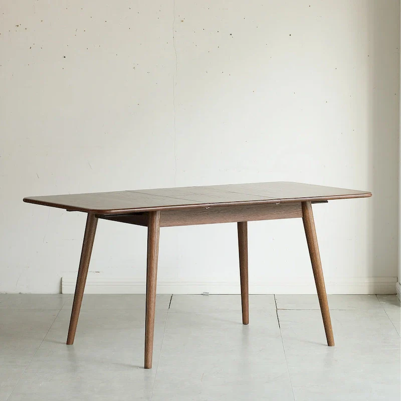 Walnut color solid oak round corner diagonal leg telescopic table Dining table wood (Walnut color)