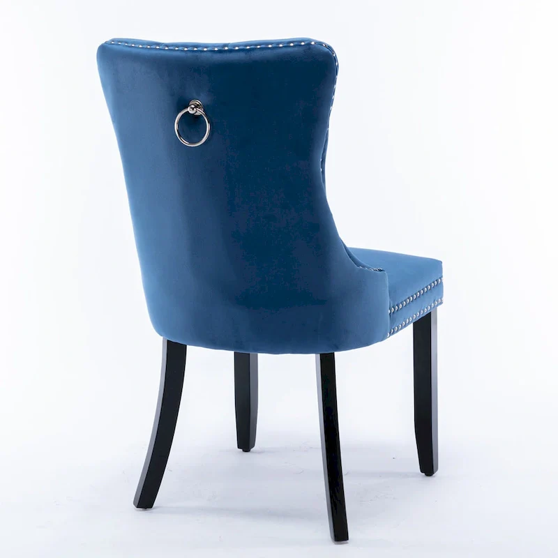 Modern Set of 2 Velvet Tufted Dining Chair with Wood Legs and Nailhead Trim