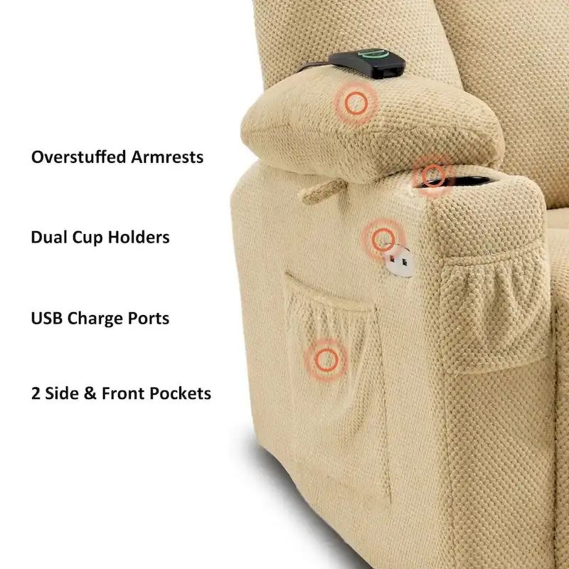 MCombo Electric PowerRecliner Chair with Massage & Heat, Plush Fabric 8015