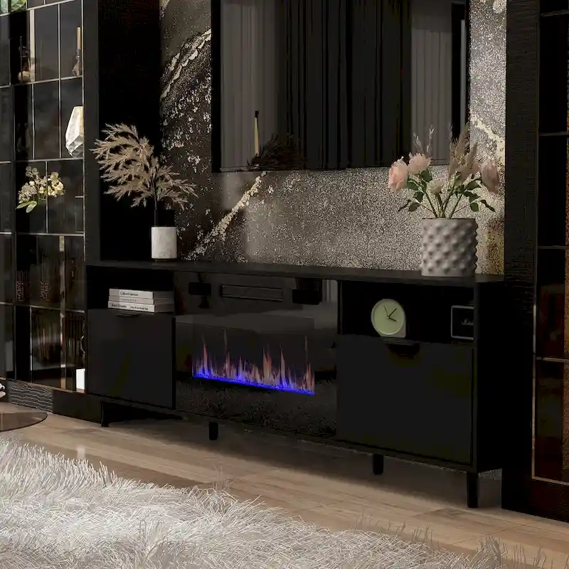 Ambient Electric Fireplace and Durable TV Stand Energy Efficient