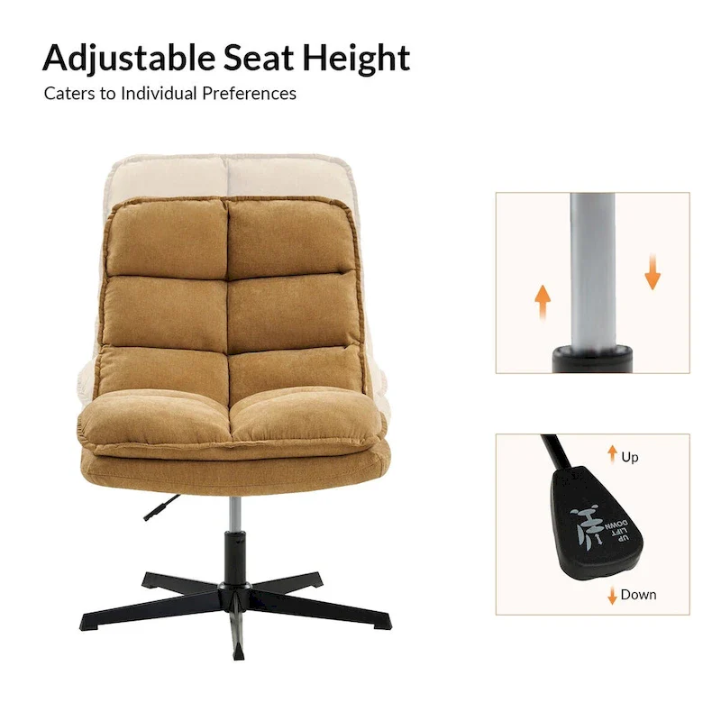 Beige / Mustard / Navy Armless Tufted 360° Swivel Office Chair, Single