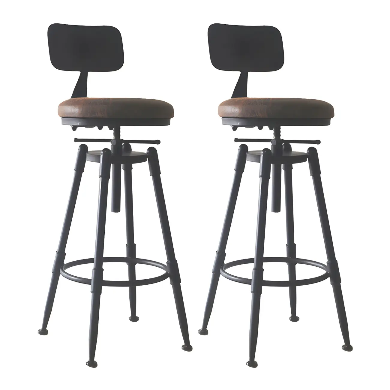 Industrial Metal Leather Swivel Bar Stools with Back