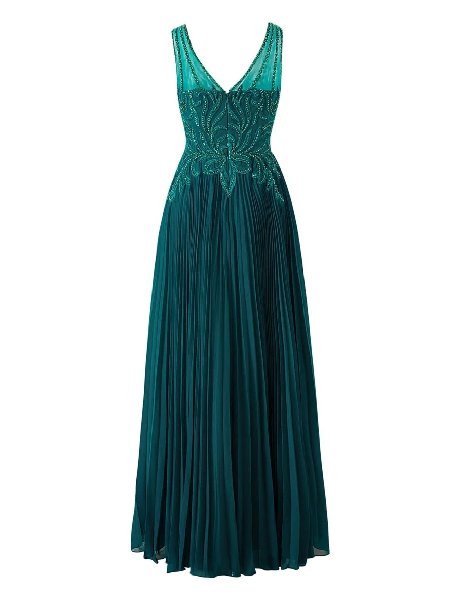 Dark Green A-line V-neck Chiffon Prom Dress