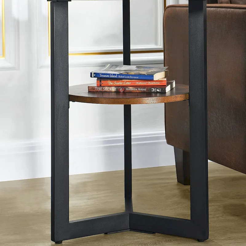 End Table Solid Wood 2-Tier Circle Side Table Nightstand - 19'3 x 24