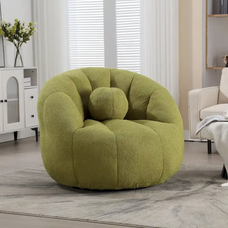 HOMEFUN Boucle Upholstered Round Lazy Cozy Bean Bag Chair With a Pillow