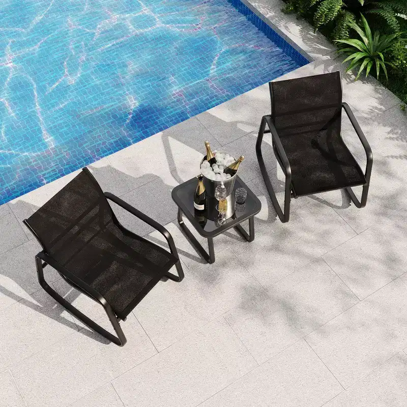 GustoWave 3-Piece Patio Bistro Set With Rocking Chairs, Textilene Mesh And Metal Frame