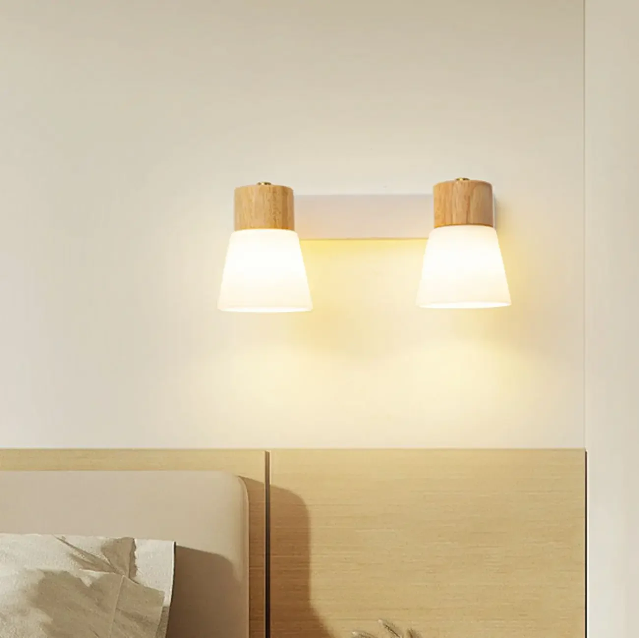 Mini White Natural Wood Metal Wall Sconce