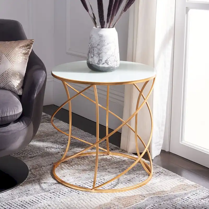 Gold White Top Accent Table
