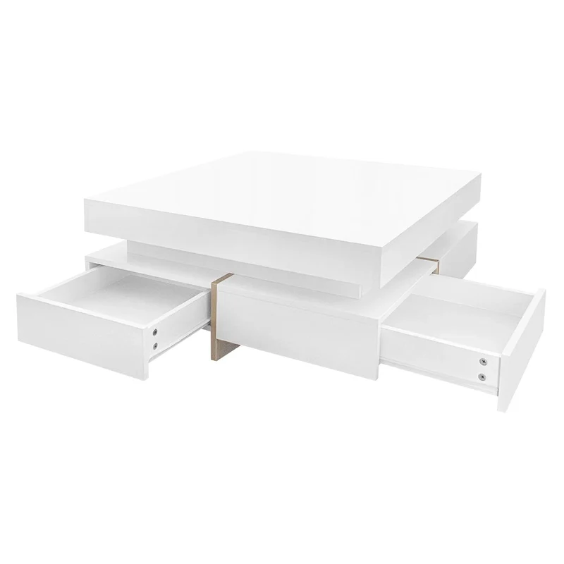 High Gloss Coffee Table with 4 Drawers - 2-Tier