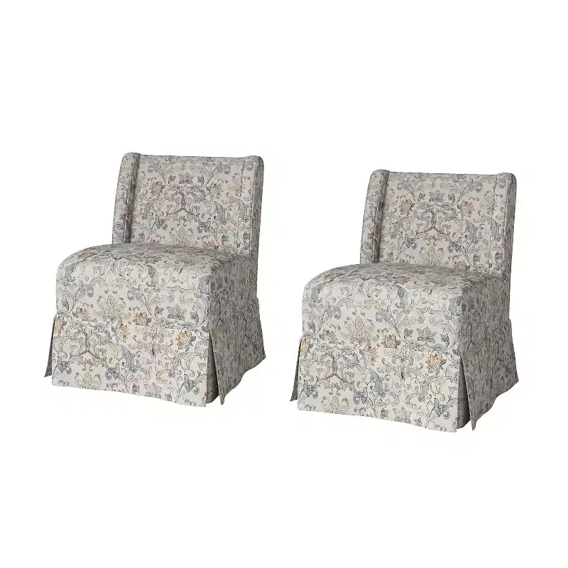 Fabrizius Transitional Upholstered Slipper Chair Set of 2 with Washable Slipcover and Solid Wood Legs | HULALA HOME
