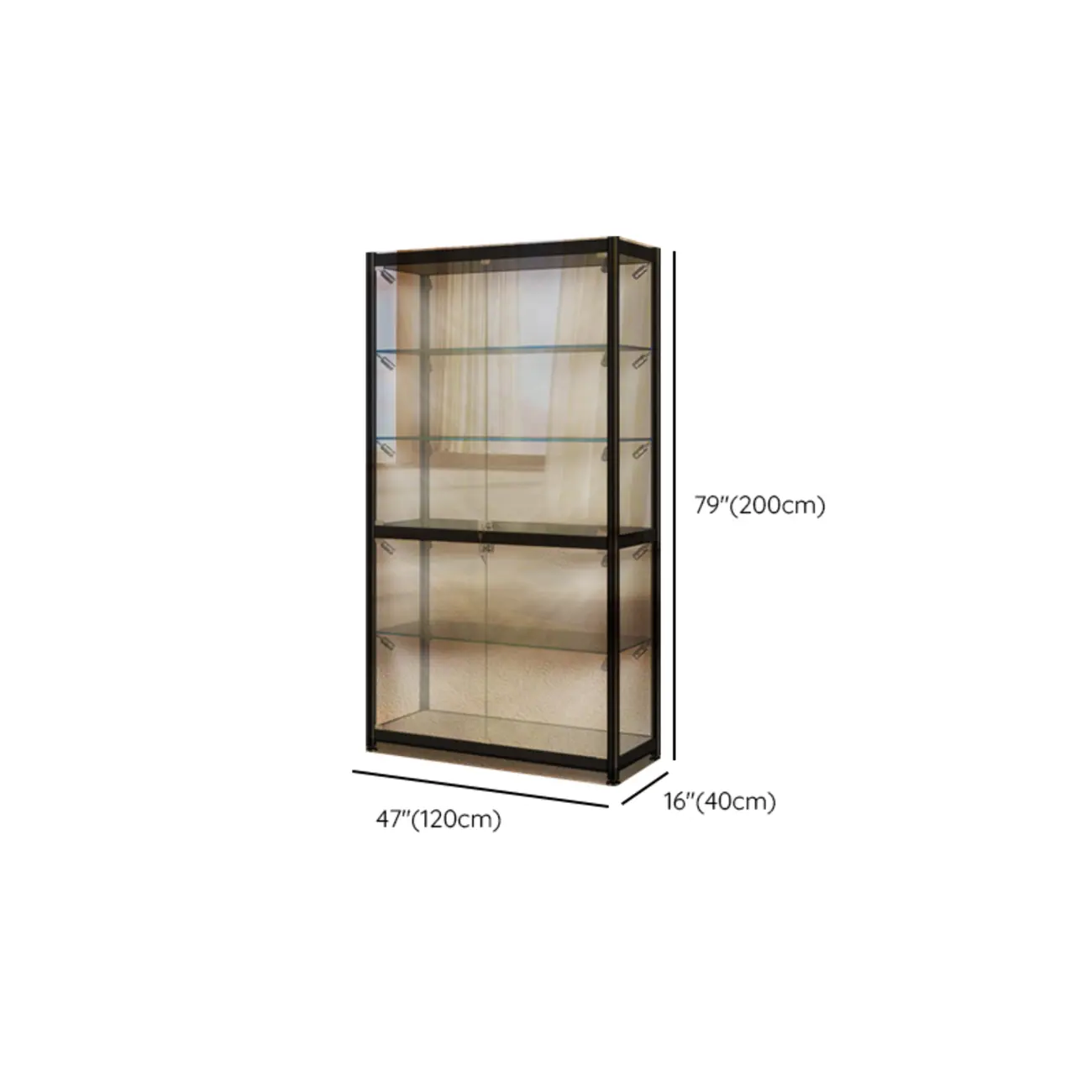 Modern Black Clear Glass LED Adjustable Display Cabinet