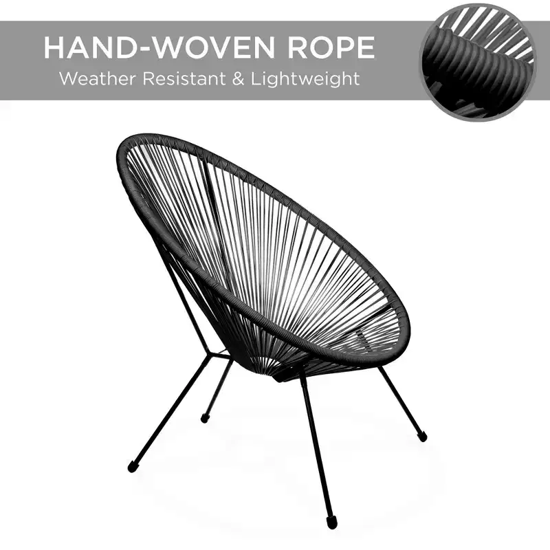 Best Choice Products 3-Piece All-Weather Patio Acapulco Bistro Furniture Set w/ Rope, Glass Top Table