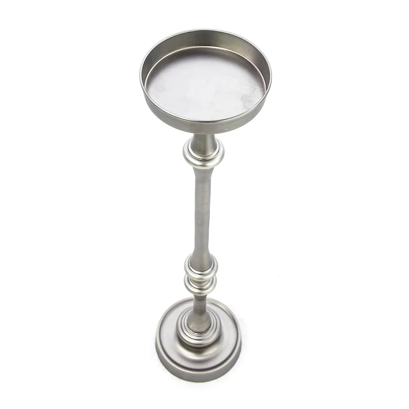 Glam Round Martini Pedestal SideTable, Antique Silver