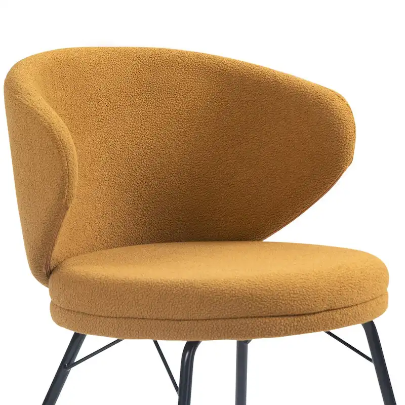 Boucle Dining Chair with Black Iron Legs, Set of 2