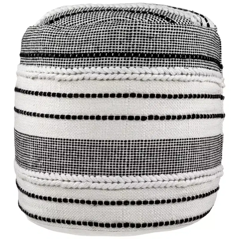 Northlight 18 White and Black Striped Outdoor Woven Pouf Ottoman