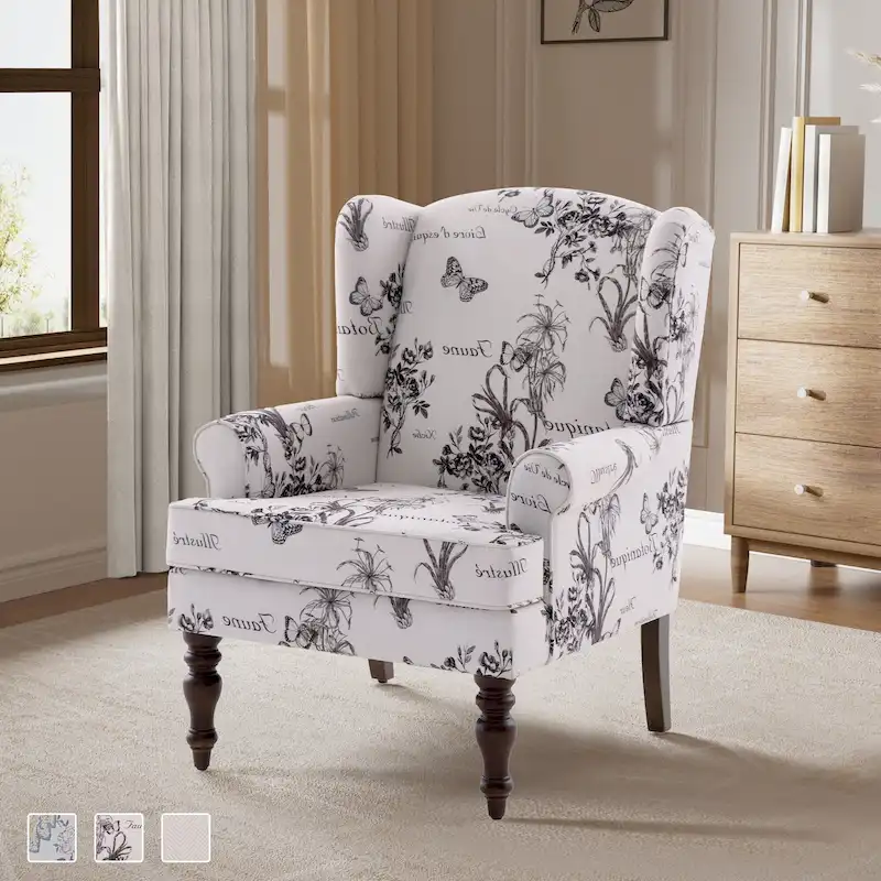 Upholstered Polyester Accent Armchair with Spiral Wood Legs and High-Resilient Cushion