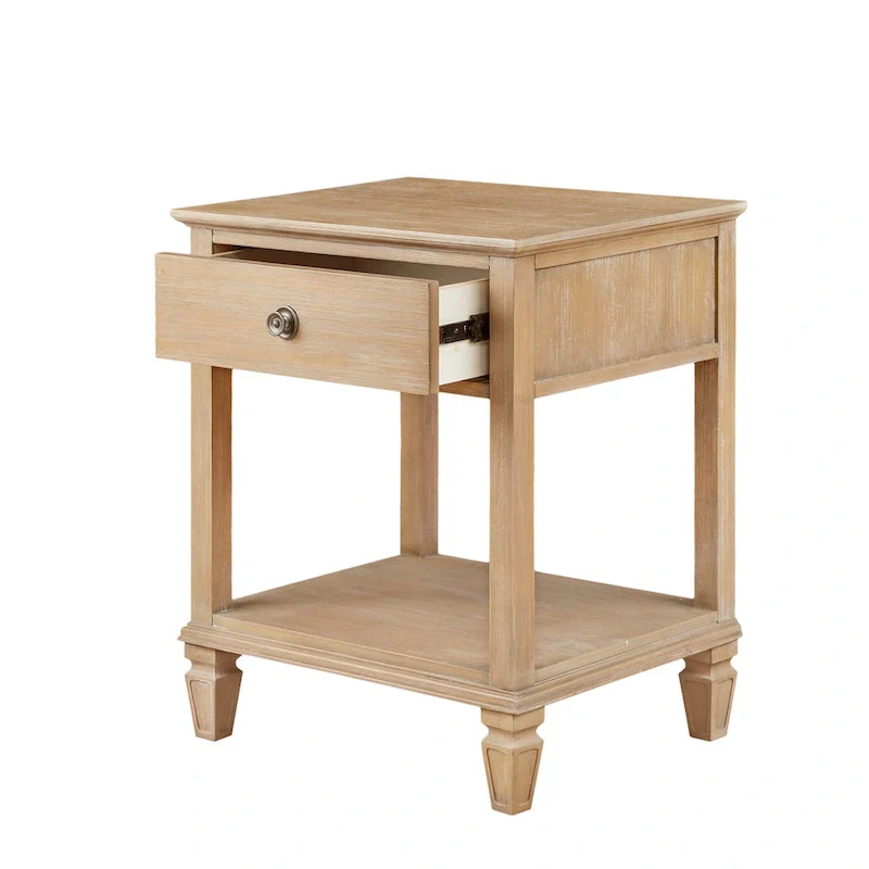 Light Natural Nightstand with Drawer and Shelf