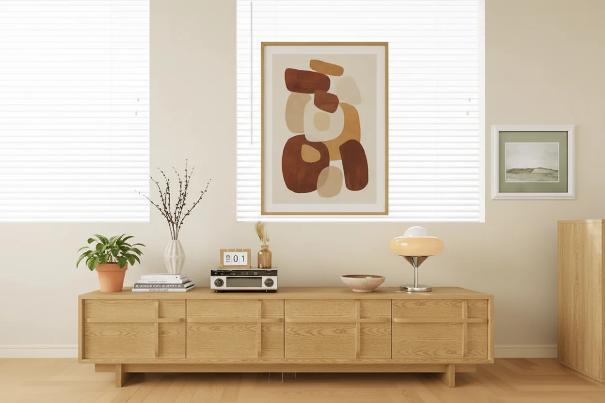 Natural Wood TV Stand with 4 Cabinets - 78.74 inch