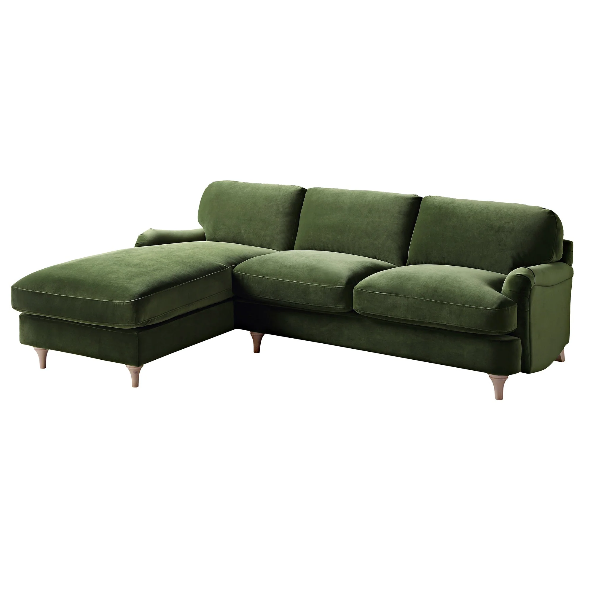Fern Green Velvet Sofa, Grande Chaise Sofa Left Hand Facing