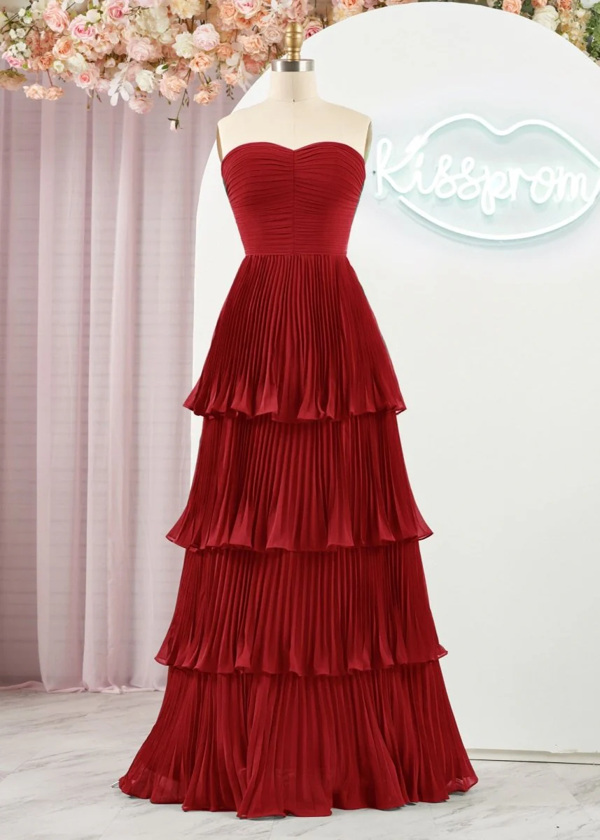 Strapless Emerald Green Ruffle Multi-Layer Long Prom Dress