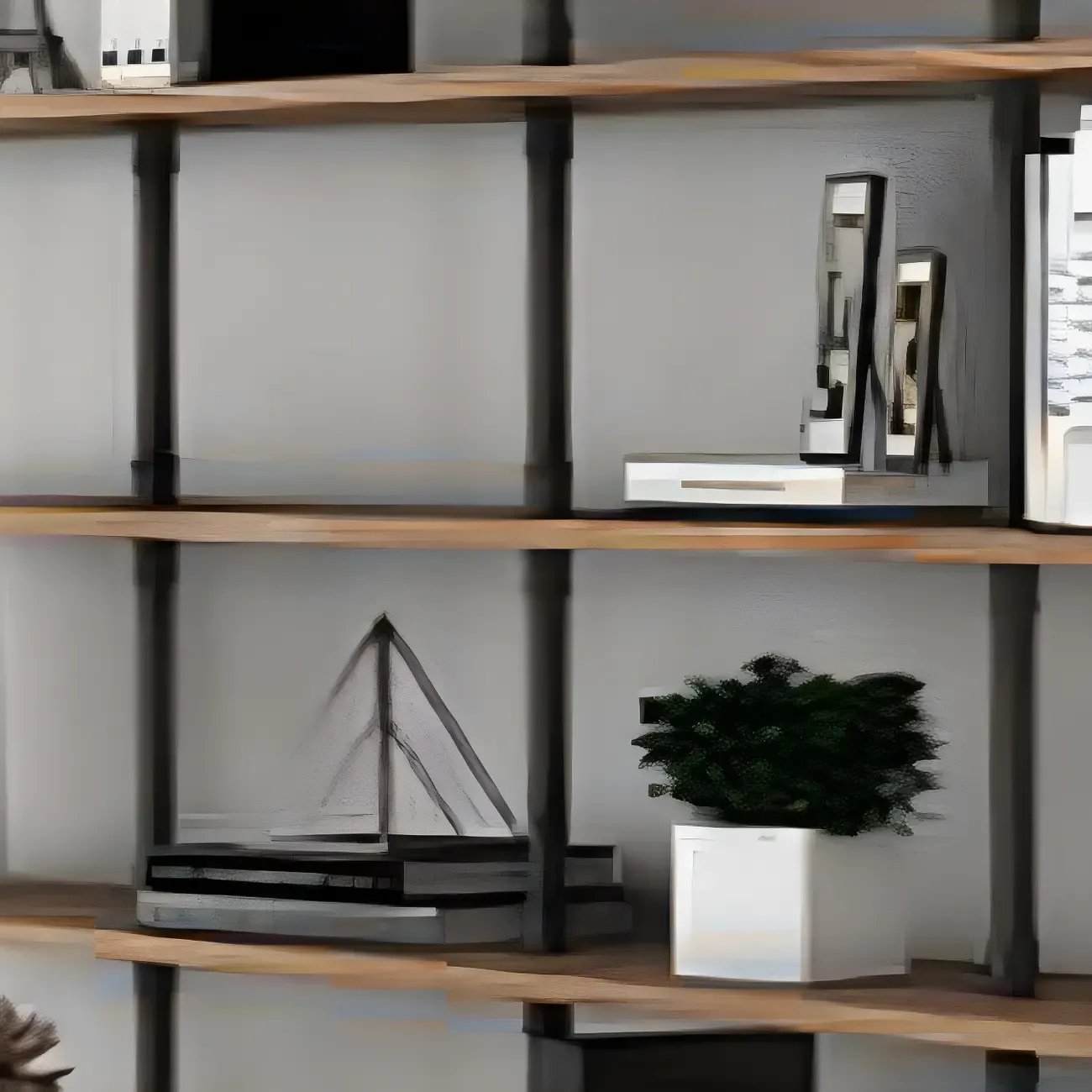 Industrial Black Wood Wall-Mounted Bookcase
