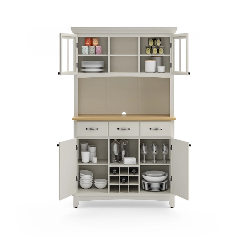 Homestyles Buffet of Buffets Off-White Server with Hutch & Wood Top