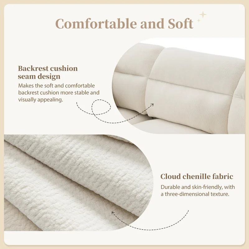 110 Modern L-Shaped Convertible 5-Seat Sectional Sofa with Removable Ottoman and 5 Cushions, Plush Chenille Fabric