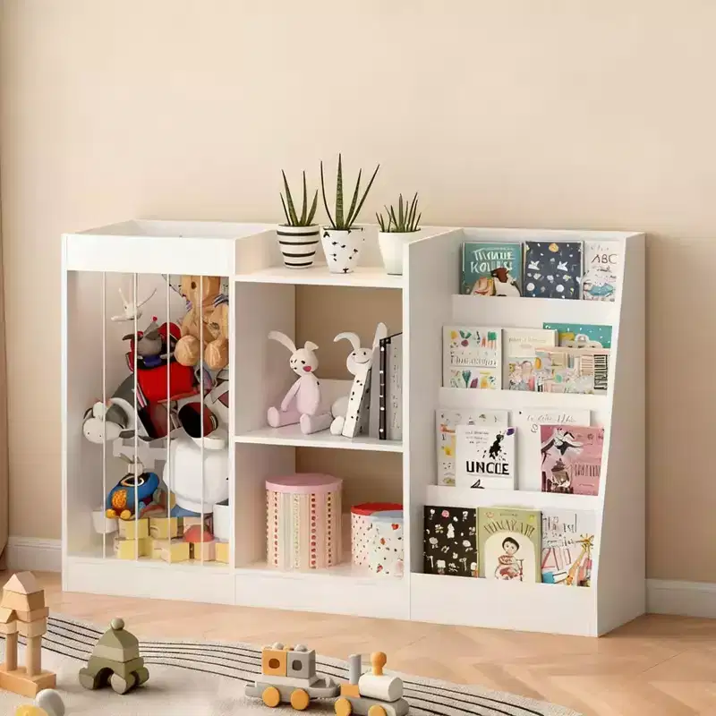 JVNOXK Children's Bookshelf and Toy Storage Rack Three-Tier Kids' Room Bookshelf Hanging Basket Baby Bookshelf with Plush Toy Storage Area