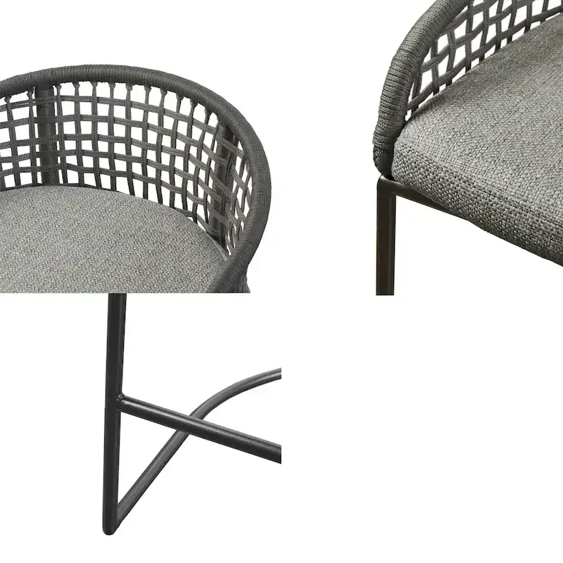 Natural/Dark Gray Woven Rope Back Counter Stool, 1-Person