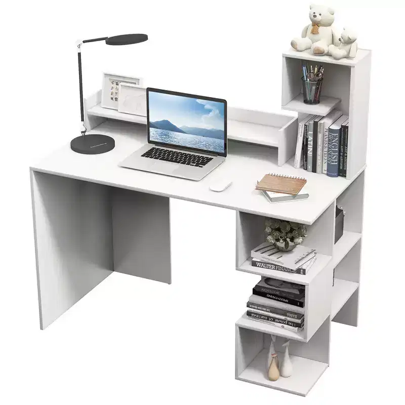 Costway 48 Modern Computer Desk Home Office Workstation w/ Hutch & Storage Shelves