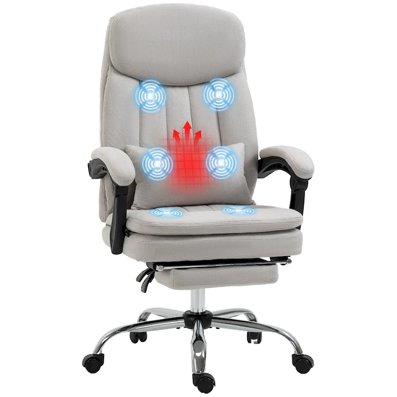 Light Grey / Cream Microfibre Reclining Massage Office Chair with Lumbar Support – 1-Seater