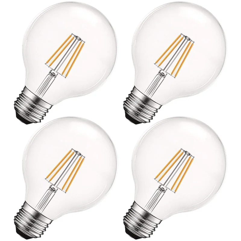 Luxrite Vintage G25 LED Globe Light Bulbs 60W Equivalent, 550 Lumens, Dimmable, Clear Glass, E26 Standard Base (4 Pack)