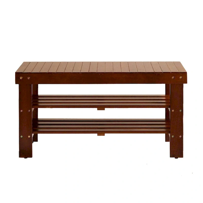 Quality Solid Wood Shoe Bench, Cherry Finish