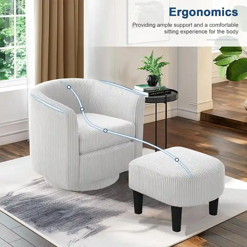 360 Swivel Accent Chair with Ottoman, Barrel Chair with Upholstered
