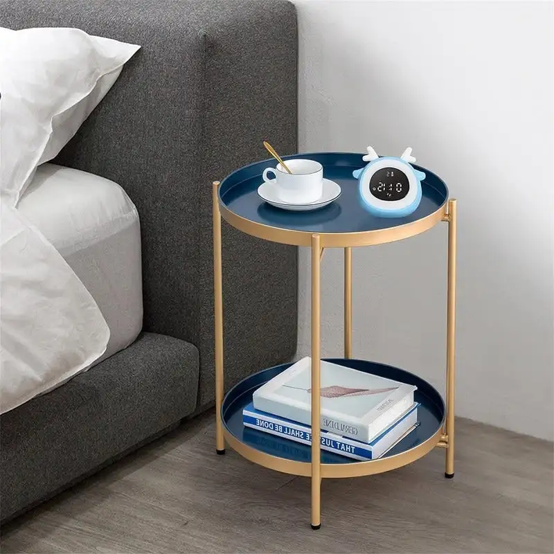Table 2-Tier Metal Sofa Side Table - 15D x 15W x 20H