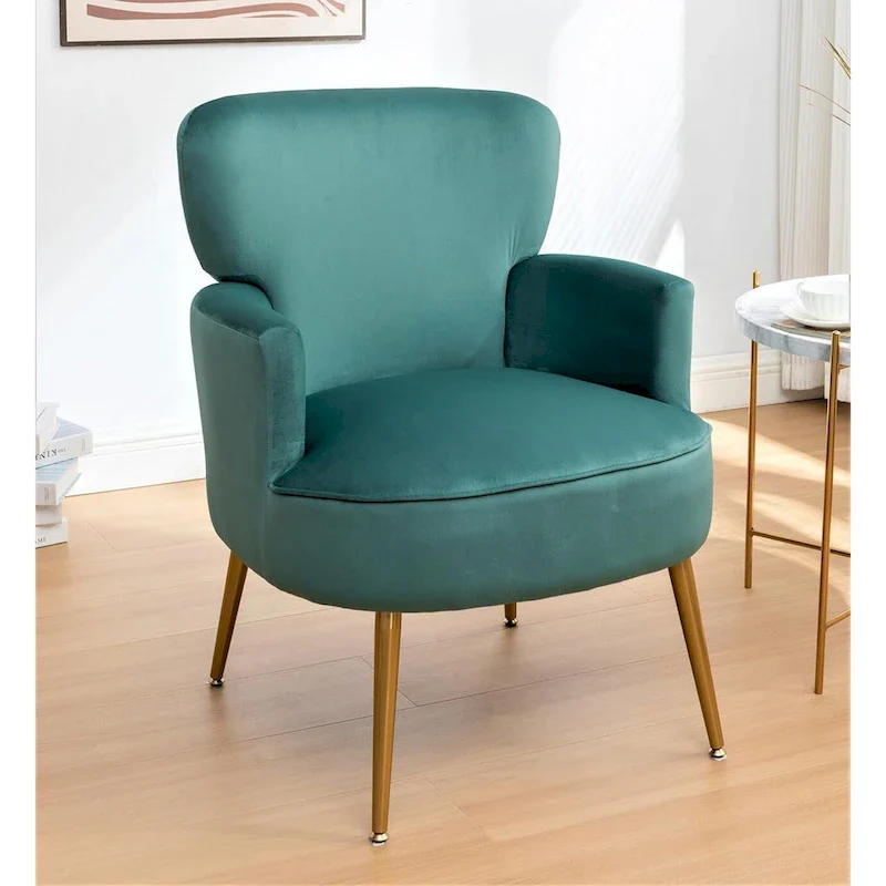 Velvet Accent Chair with Gold Metal Legs