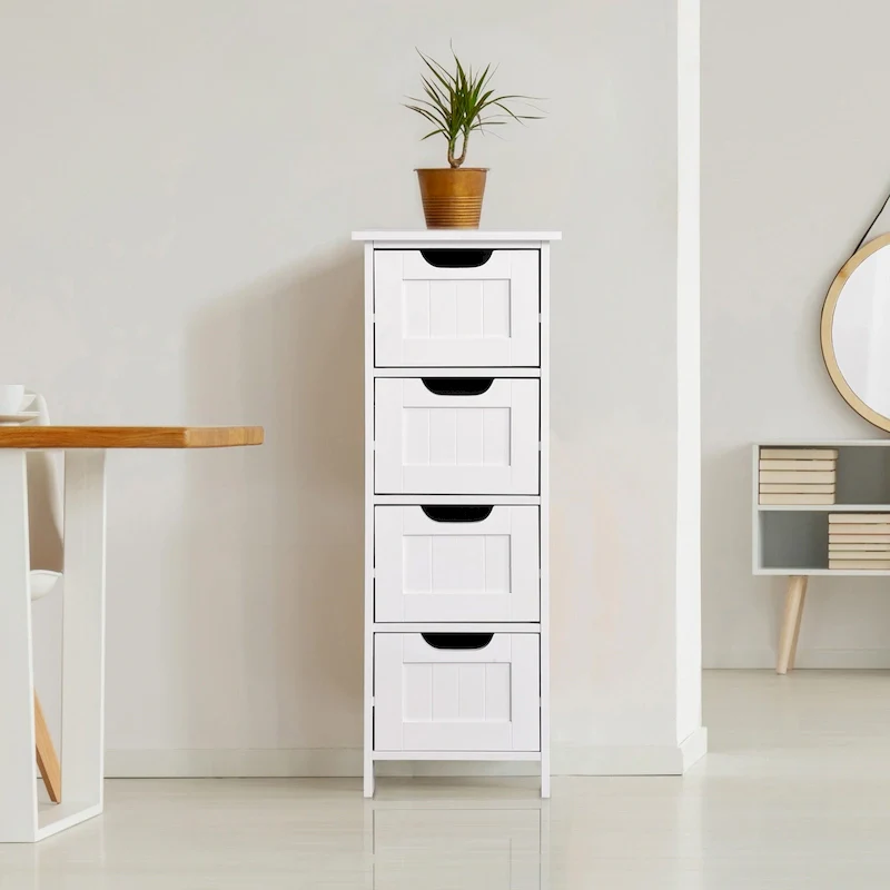 White Bathroom Storage Cabinet Freestanding with Drawers - 11.8 L x 11.8 W x 32.3 H