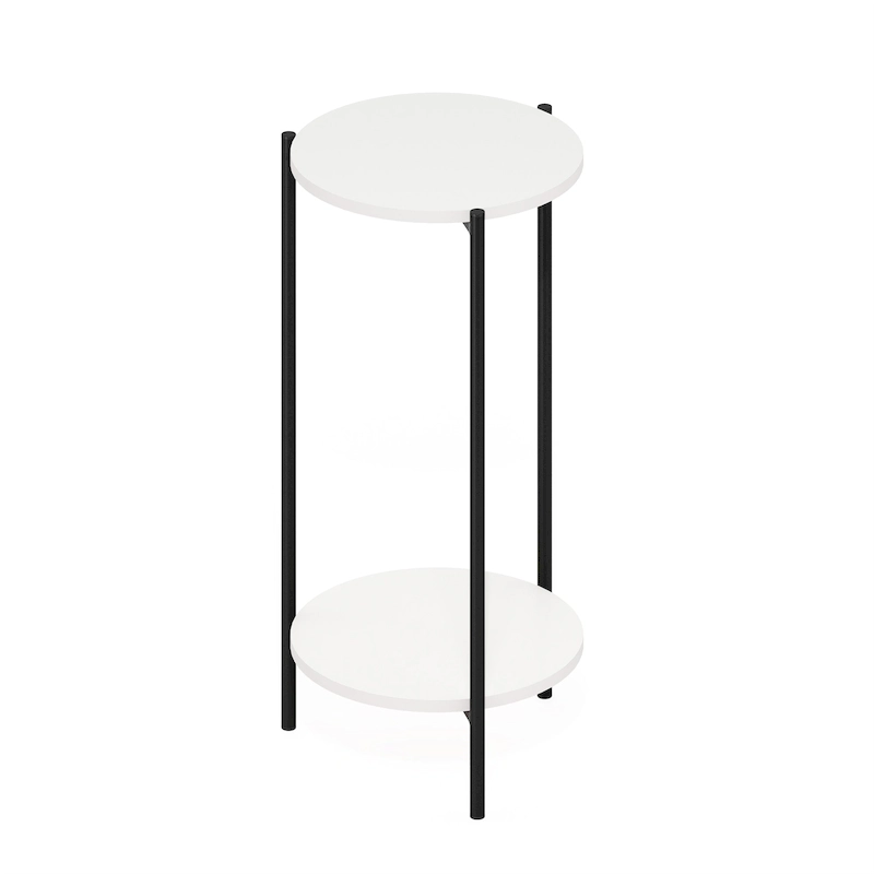 Furinno Besi 2-Tier Modern Tall Round Side End Table with Sturdy Metal Legs, Americano