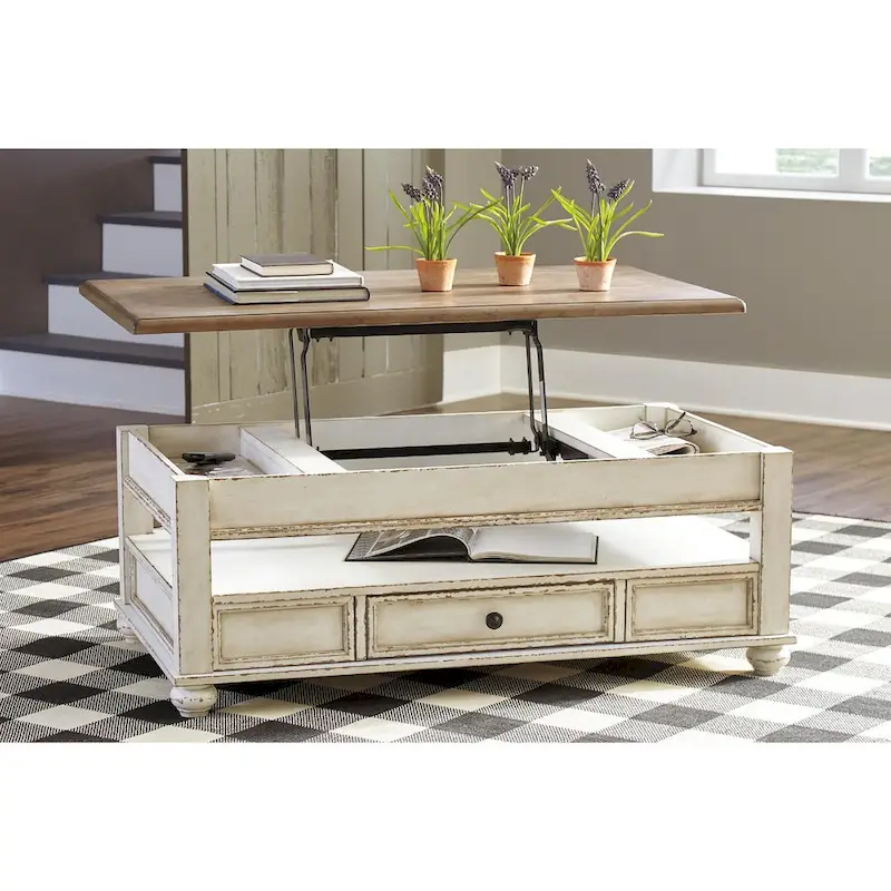 Realyn White/Brown Traditional Lift Top Cocktail Table