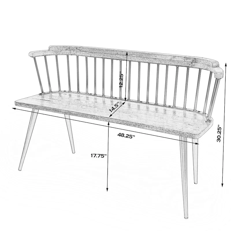 Spindle Back Bench - Solid Mango Wood & Iron Frame, 48.25