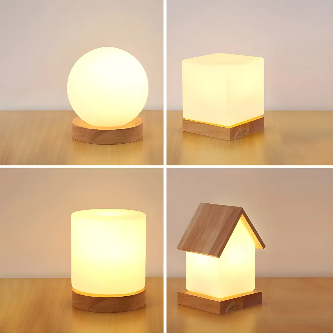 Creative House-Shaped Wooden Bedside Lamp