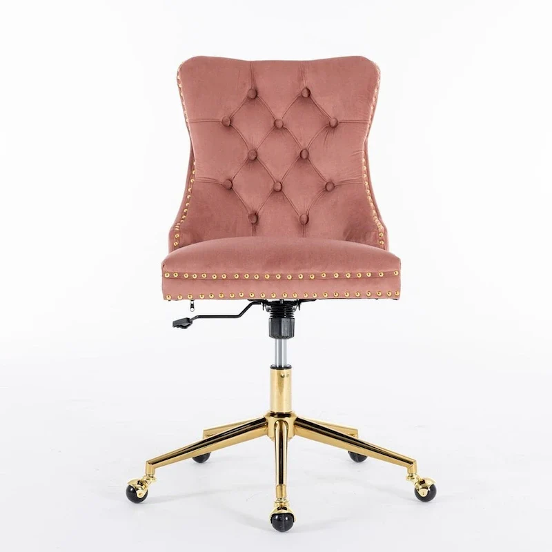 Beige / Black / Pink / Grey Velvet Tufted Button Swivel Office Chair with Gold Metal Base & Adjustable Height – 1-Person