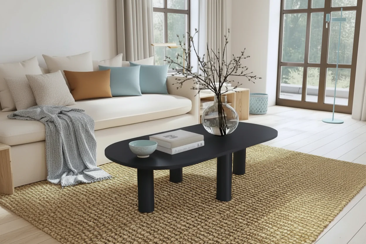 Oval Solid Mango Wood Coffee Table with Veneer Accents, Brown or Black, 52