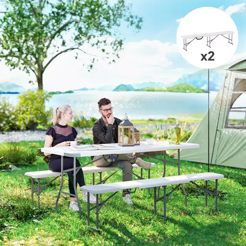 2 Pack 6 ft Portable Foldable Bench Seats, Plastic Folding Benches with Carrying Handle for Camping