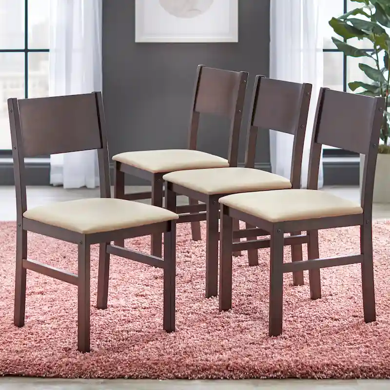 Solid Rubberwood Dining with Cushioned Chairs – White / Espresso, Microfiber / Faux Leather, Seats 4