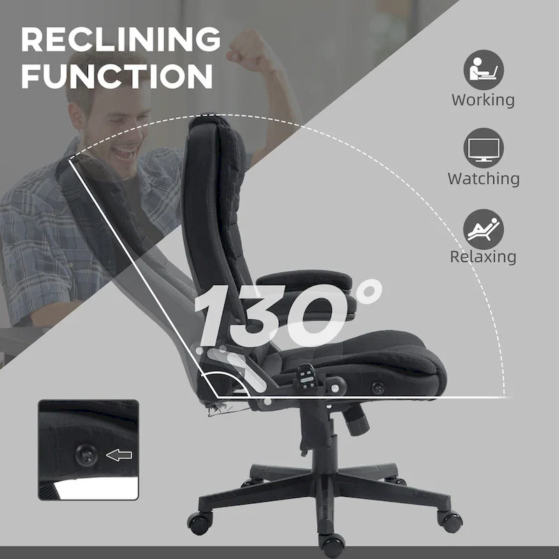 HOMCOM 6 Point Vibrating Massage Office Chair with Heat, Linen High Back Executive Office Chair with Reclining Backrest