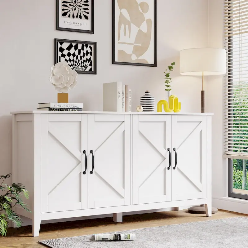 Brown / Black / White Sideboard Cabinet with 4 Doors & 4 Shelves — 1 Unit