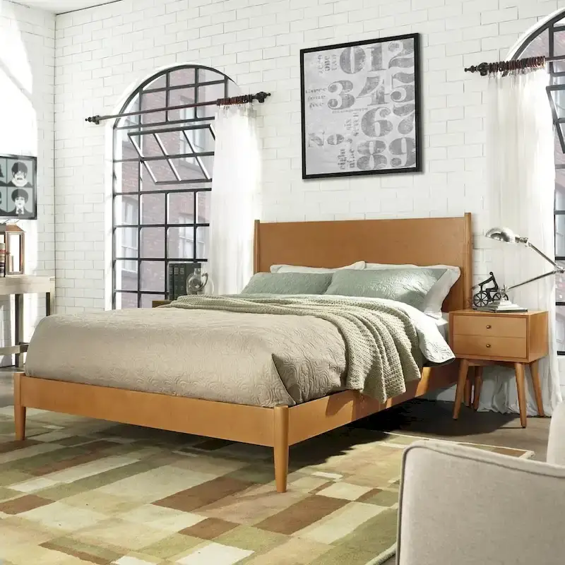 King Bed Frame with Roll-Out Slats in Acorn