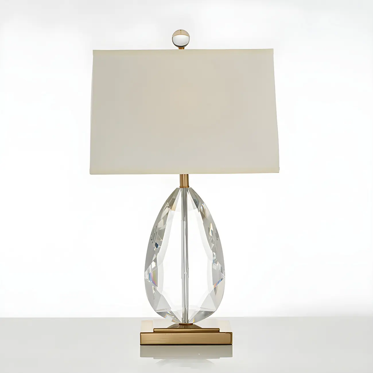 Luxury Crystal Bedside Lamp Beige Rectangle Shade