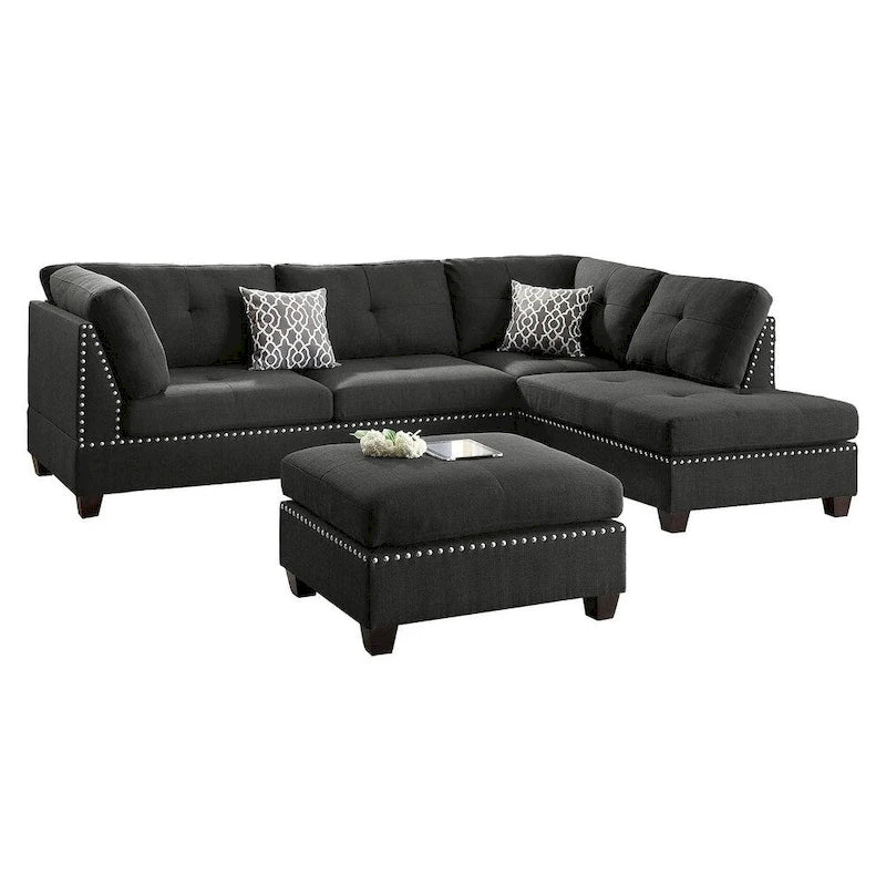 Gray Reversible Chaise Sectional Sofa with Ottoman